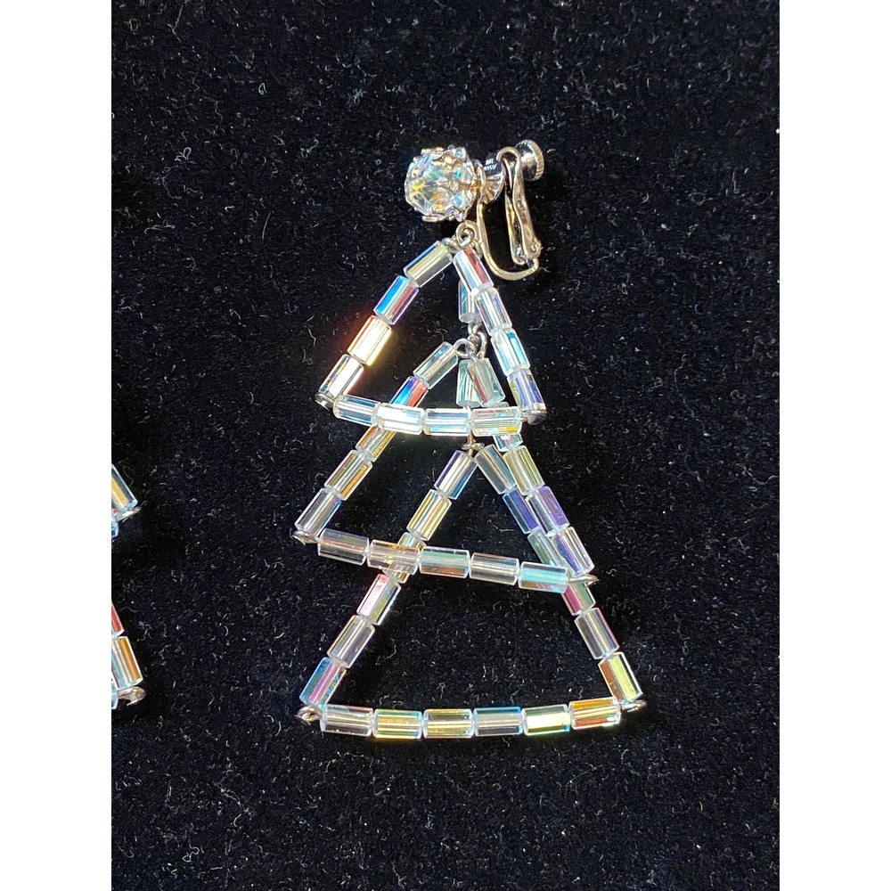 Vendome Aurora‎ Borealis Crystal Triangle Dangle Earrings - Picture 2 of 5